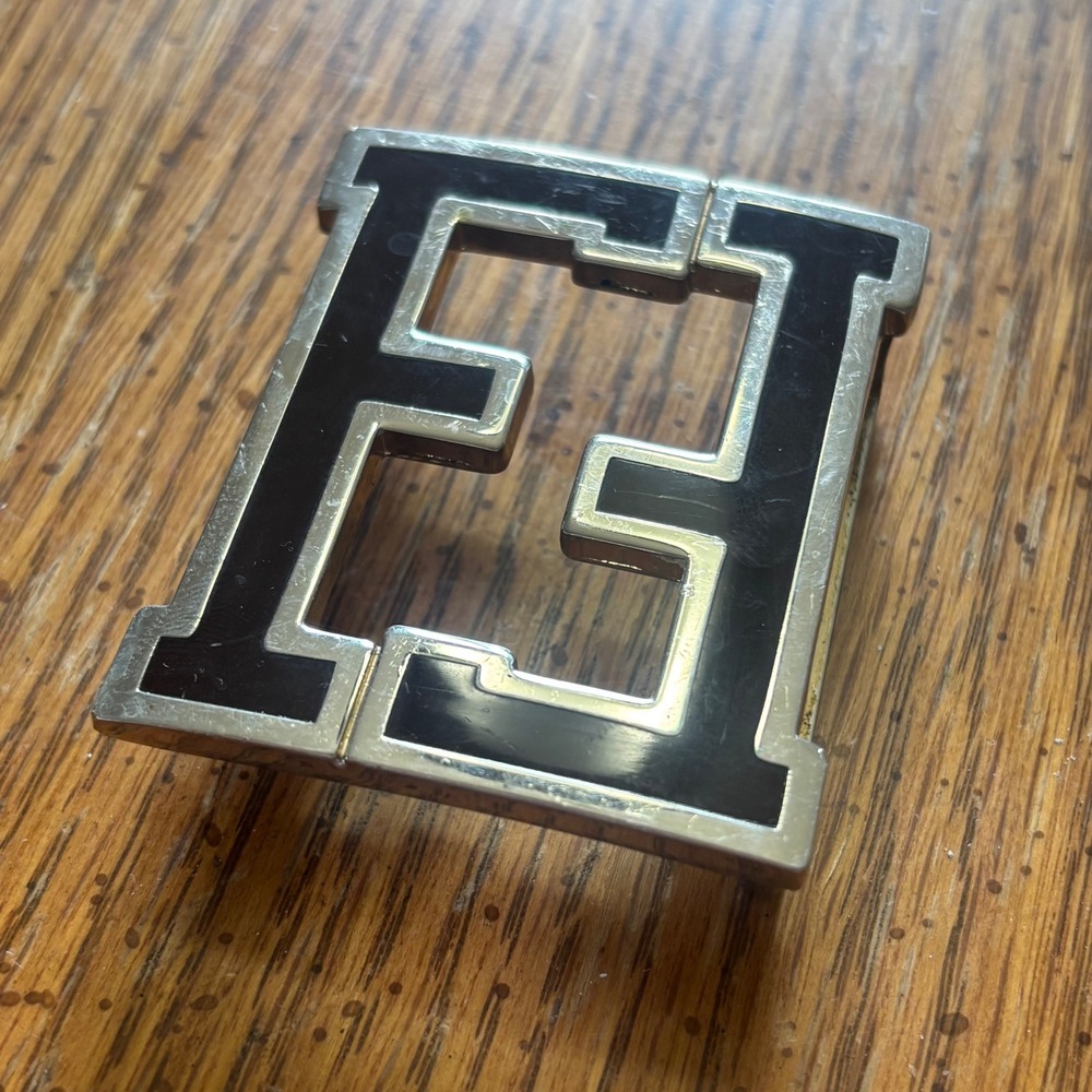 Fendi FF Zucca Logo Belt Buckle ONLY Silver Black Made in Italy - Picture 5 of 10